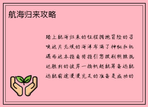 航海归来攻略